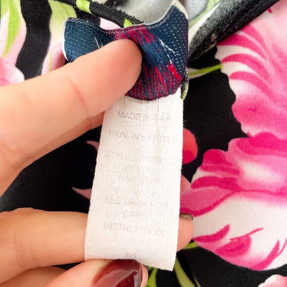 Vintage Y2K Tropical Floral Halter Midi Dress Handkerchief Hem, Sz Medium - Picture 5 of 10